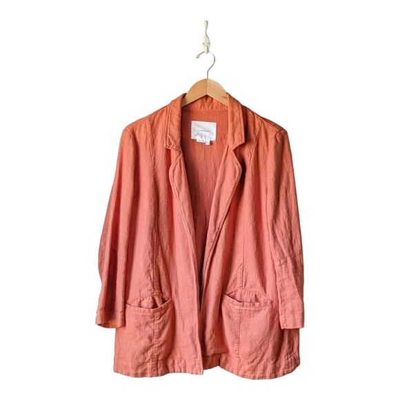Anthropologie Linen Vintage Washed Cropped Split Back Blazer Dark Orange‎ Sz 10 - Picture 5 of 9